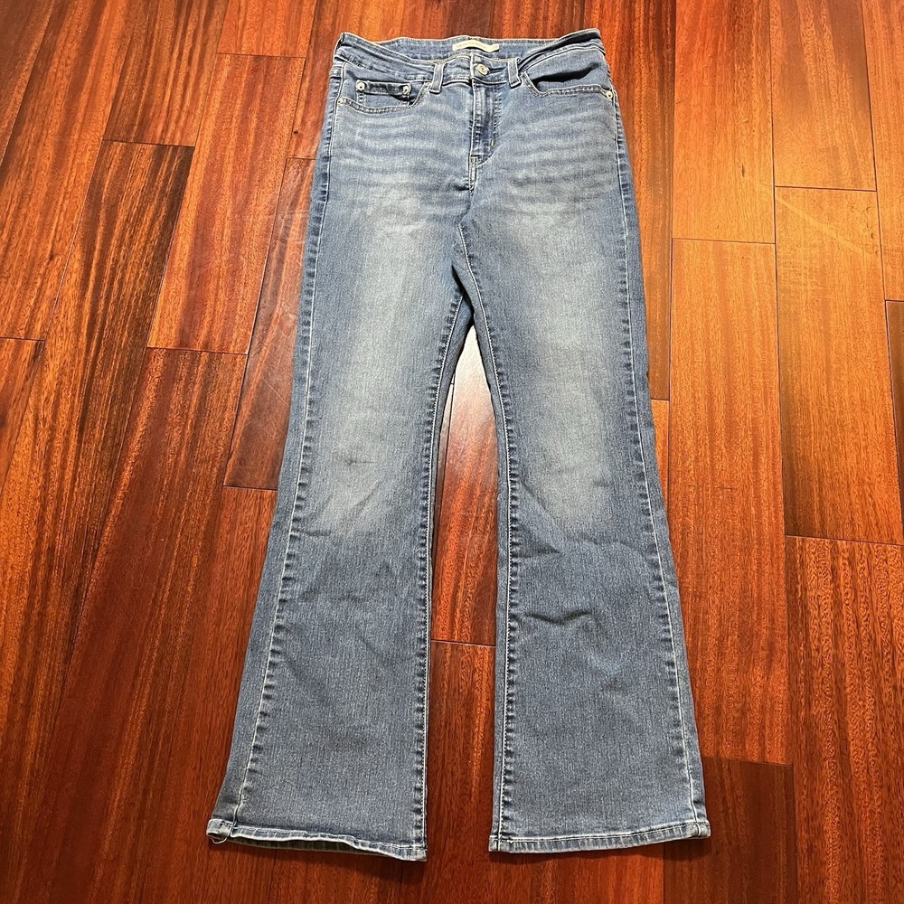 Levis Jeans Womens 28x29 725 High Rise Bootcut Blue Light Wash Stretch Grunge